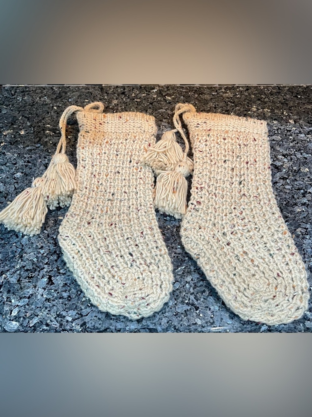 Pair of Hearth & Hand Magnolia Cream Confetti Fleck Stockings w/Tassels